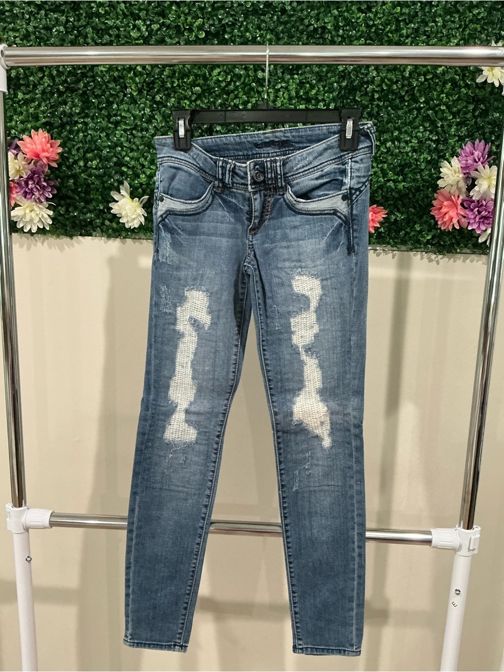 bebe Distressed Light Blue Skinny Jeans